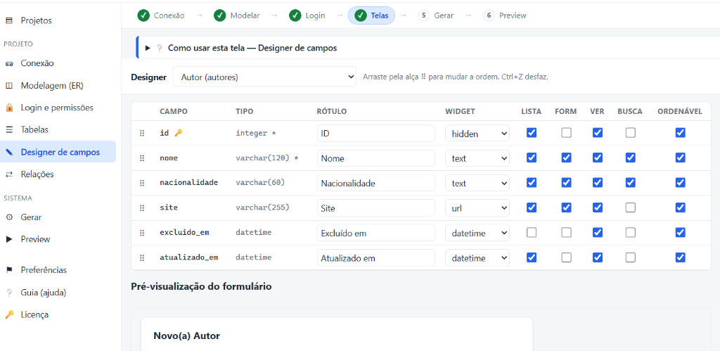 Designer de Campos e Widgets no FastStudio